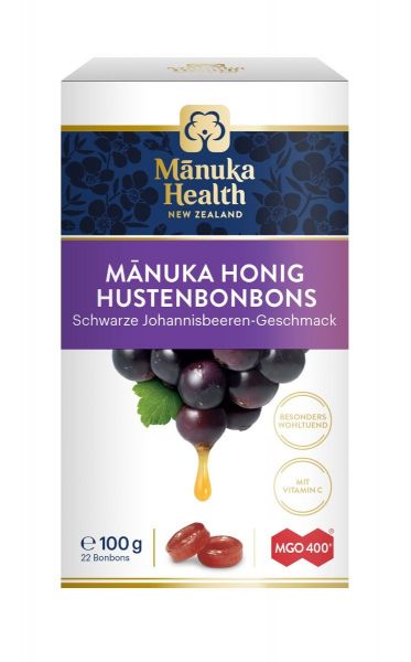 Manuka Health Bonbons mit Manukahonig MGO 400+, schw. Johannisbeere, 100g einzeln verpackt