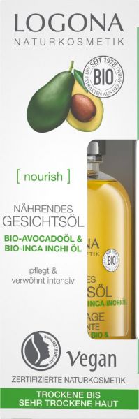 LOGONA NOURISH Nährendes Gesichtsöl Bio-Avocadoöl &amp; Bio-Inca Inchi Öl, 30 ml
