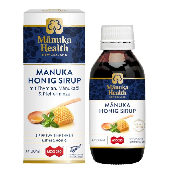 Manuka Health Honig Sirup, MGO 250+ mit Thymian, Manukaöl und Pfefferminze, 100ml