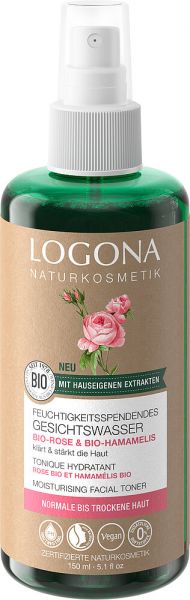 LOGONA Feuchtigkeitsspendendes Gesichtswasser Bio-Rose &amp; Bio-Hamamelis, 150 ml