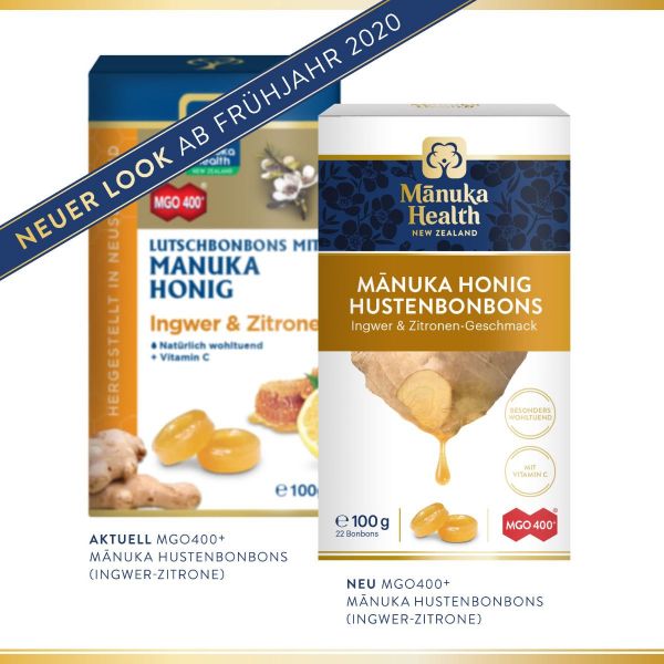 Manuka MGO 400+ Ingwer - Zitrone Hustenbonbons, 100g