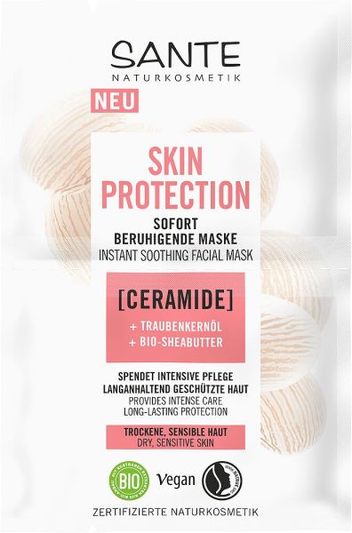 SANTE Skin Protection – Sofort Beruhigende Maske Ceramide , Traubenkernöl &amp; Bio-Sheabutter, 2 x 4 ml