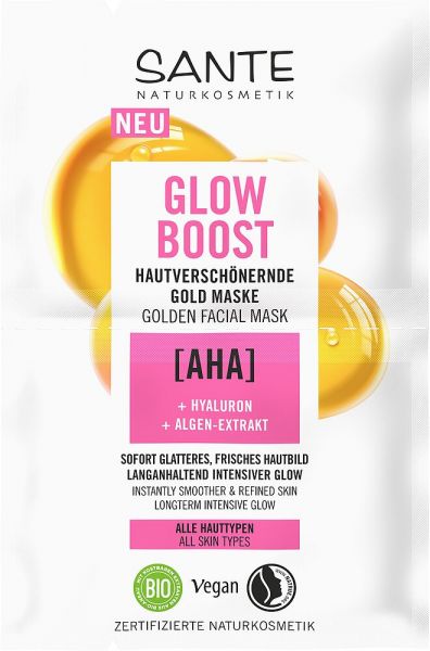 SANTE Glow Boost - Hautverschönernde Gold Maske AHA, Hyaluron &amp; Algen-Extrakt