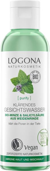LOGONA PURIFY Klärendes Gesichtswasser Bio-Minze &amp; Salicylsäure aus der Weidenrinde; 125 ML